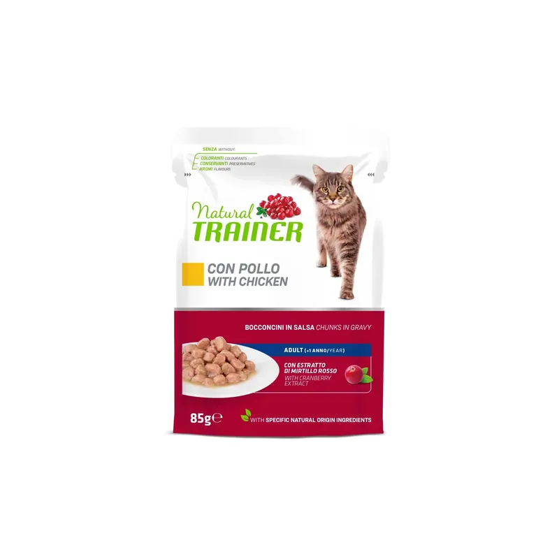 Cibo umido per gatti Natural Trainer cat adulto pollo busta 85 g Gereduceerde Prijs
