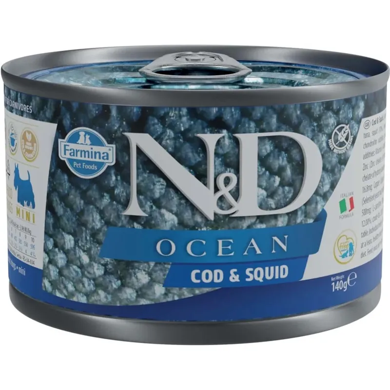 Cibo umido per cani N&D Adult Mini merluzzo e calamaro lattina 140 g Hete Deal