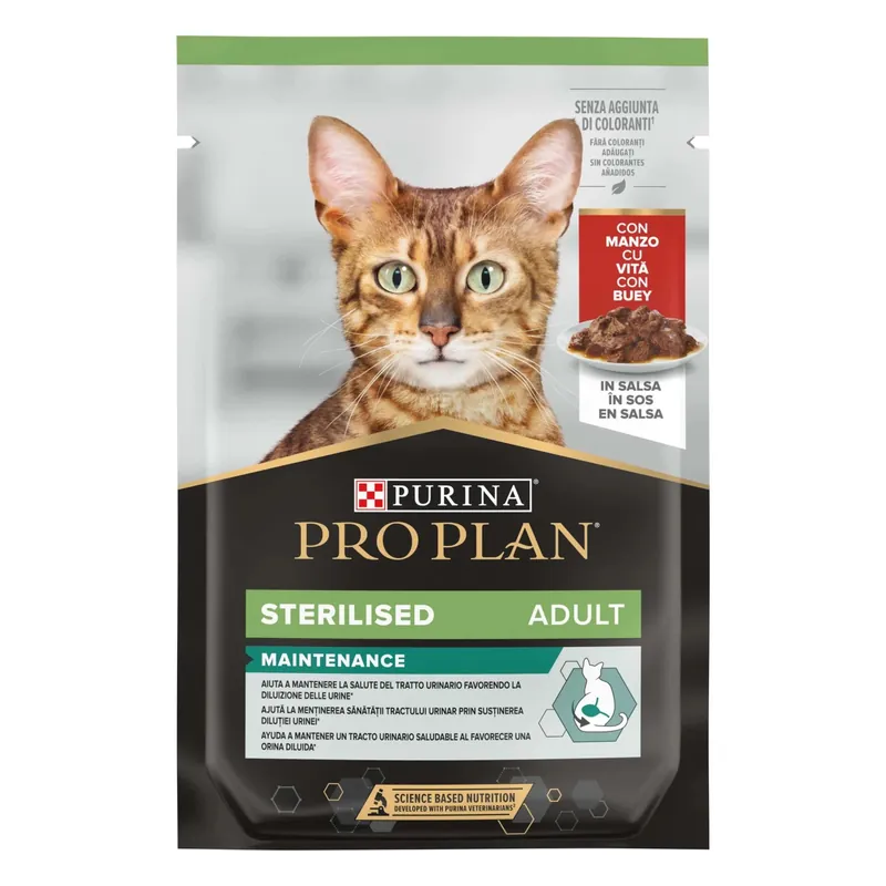 Beste Prijs Cibo umido per gatti Purina ProPlan Sterilized con manzo in salsa 85 g