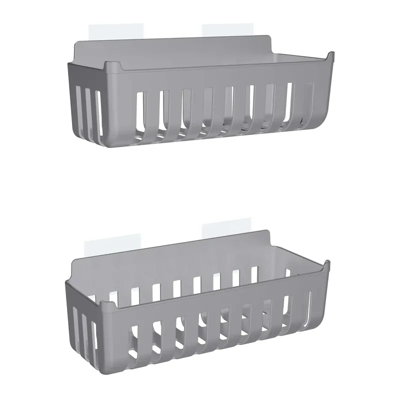 Aanbieding Coppia cestini doccia Molly in termoplastica grigio con fissaggio adesivo