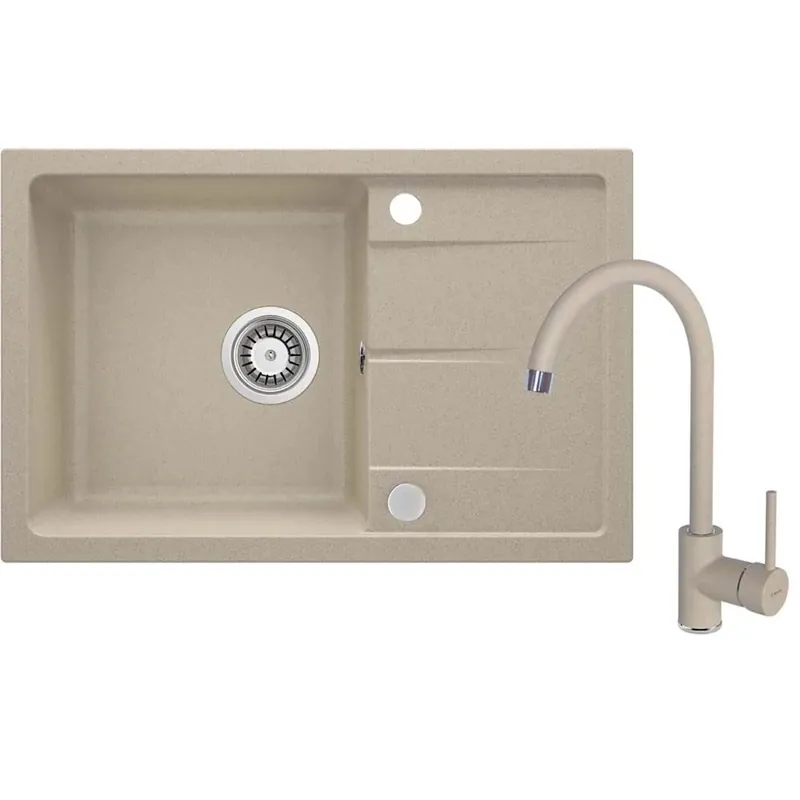 Populair Lavello rubinetto 1 vasca gocciolatoio Amancio sifone 440x164 mm sabbia