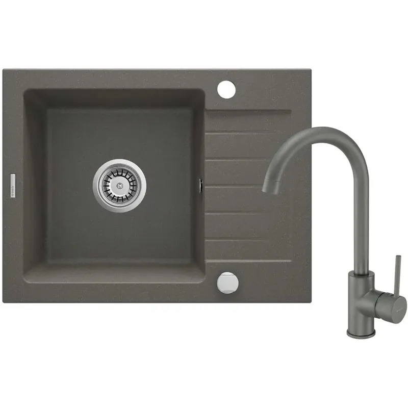 Superprijs Lavello 1 vasca gocciolatoio Idrostile Martí rubinetto 440x164 mm Antracite Met