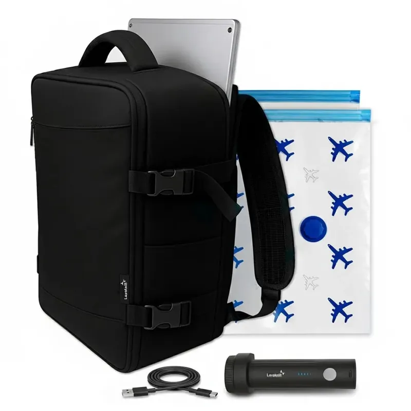 Zaino aereo 40x30x20cm con pompa sottovuoto e 2 sacche viaggio Favoriet