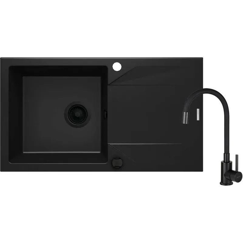 Express Levering Lavello 1 vasca gocciolatoio Idrostile Banes con rubinetto 440x193 mm nero