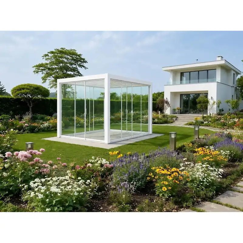 Vetrata scorrevole pergola Myara 3x2,5 m bianco opaco Snelle Levering