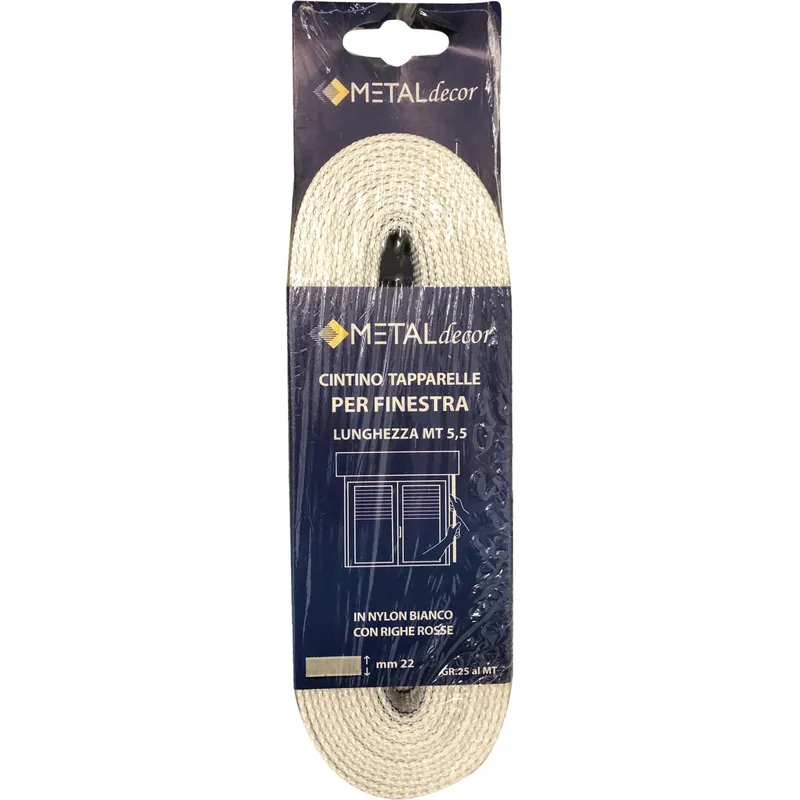Bestseller Cintino tapparella per finestra in nylon bianco e righe rosse 22 mm x 5,5mt 25 g