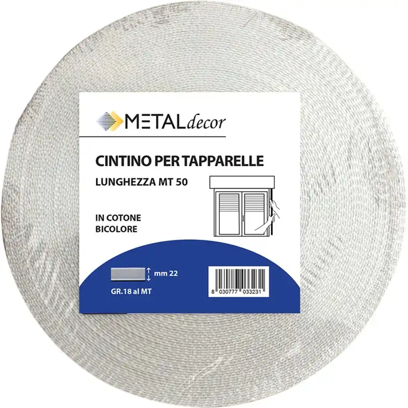 Beste Prijs Cintino tapparella in cotone grigio con righe bianche 22 mm x 50 mt 18 gr