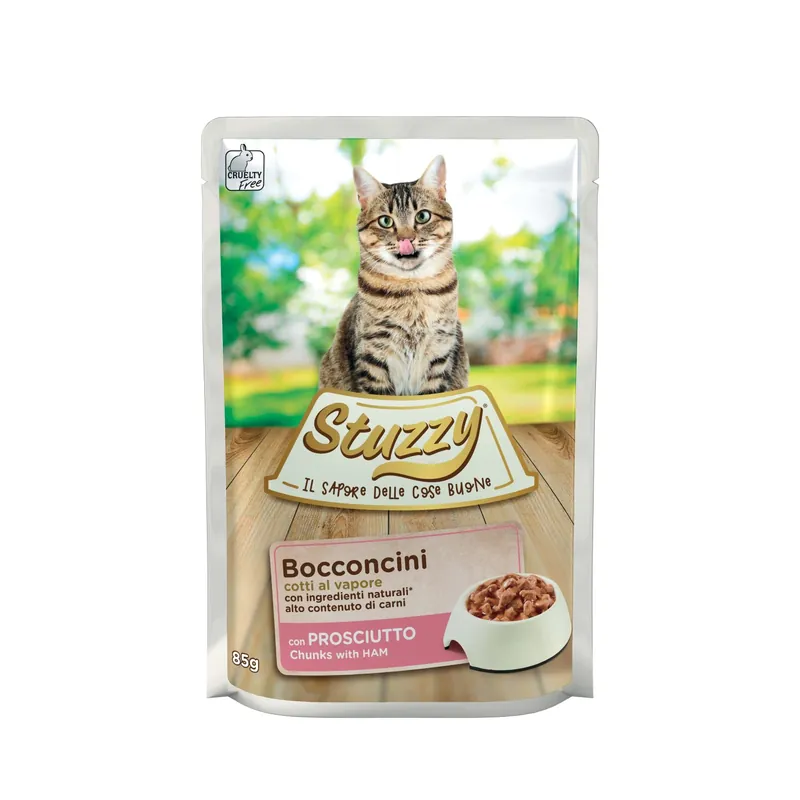 Cibo umido per gatto Stuzzy Bocconcini con Prosciutto busta 85 g Betrouwbaar