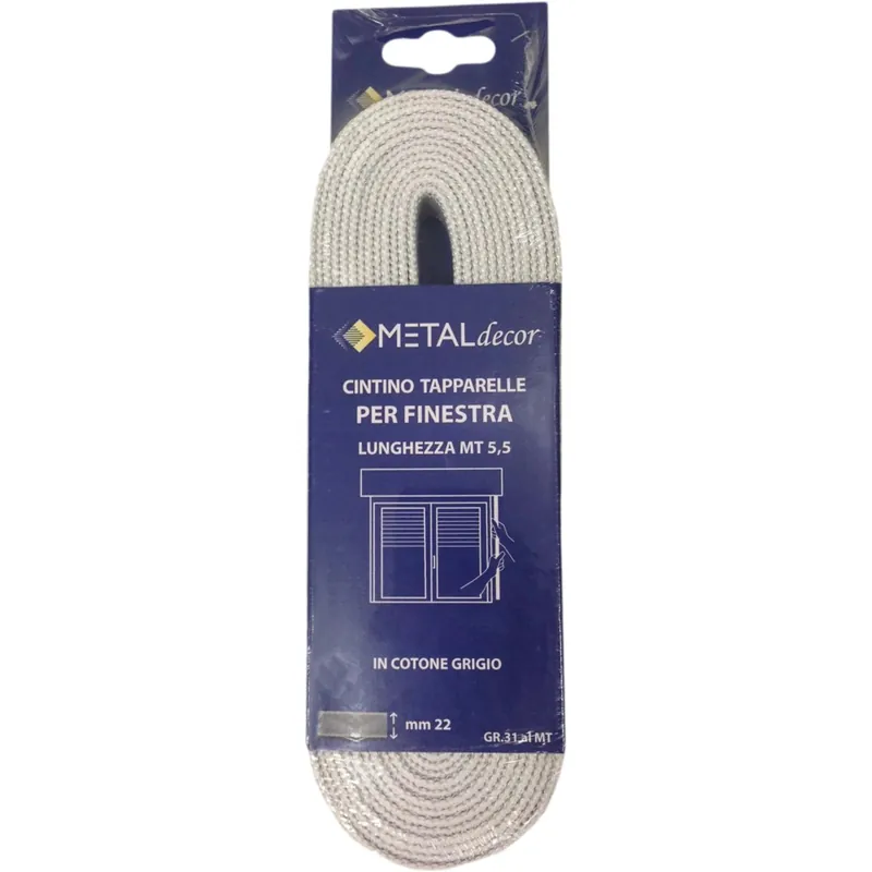Bestel Nu Cintino tapparella per finestra in cotone grigio 22 mm x 5,5 mt 31 gr