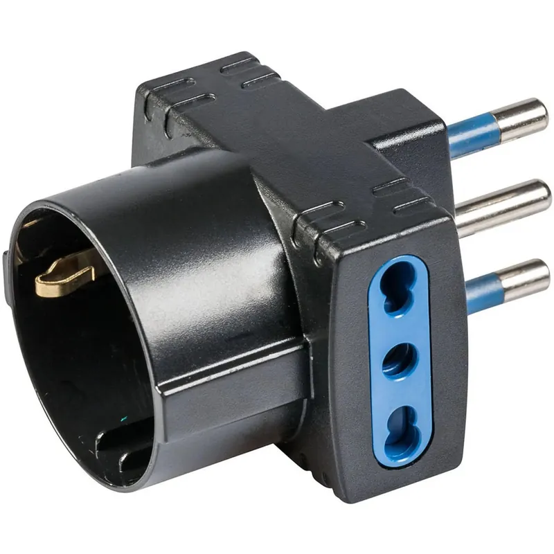 Gratis Retour Adattatore spina 16 A, 2 prese bivalenti, 1 presa stand.tedesco nero