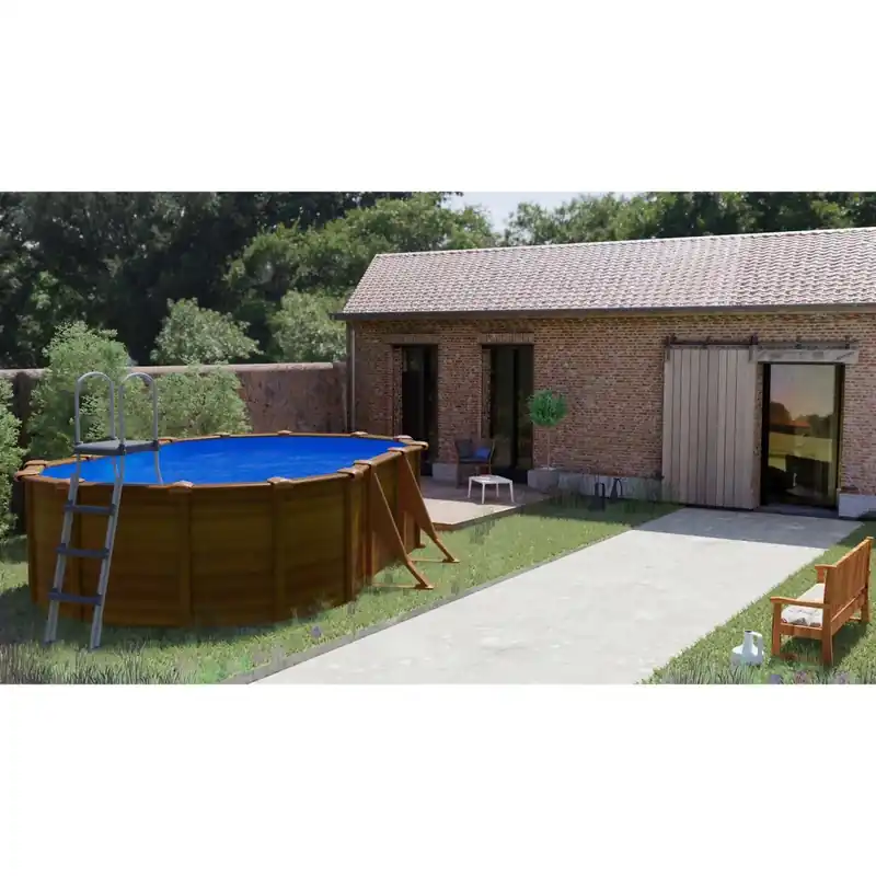 Korting Piscina fuori terra ovale in acciaio decorazione legno Gre 500x300 H 120