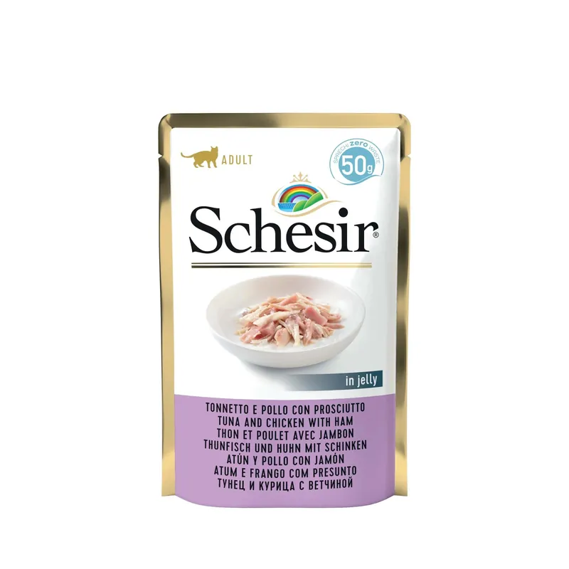 Cibo umido per gatti gusto Tonnetto E Pollo Con Prosciutto 50 g Seizoensaanbieding