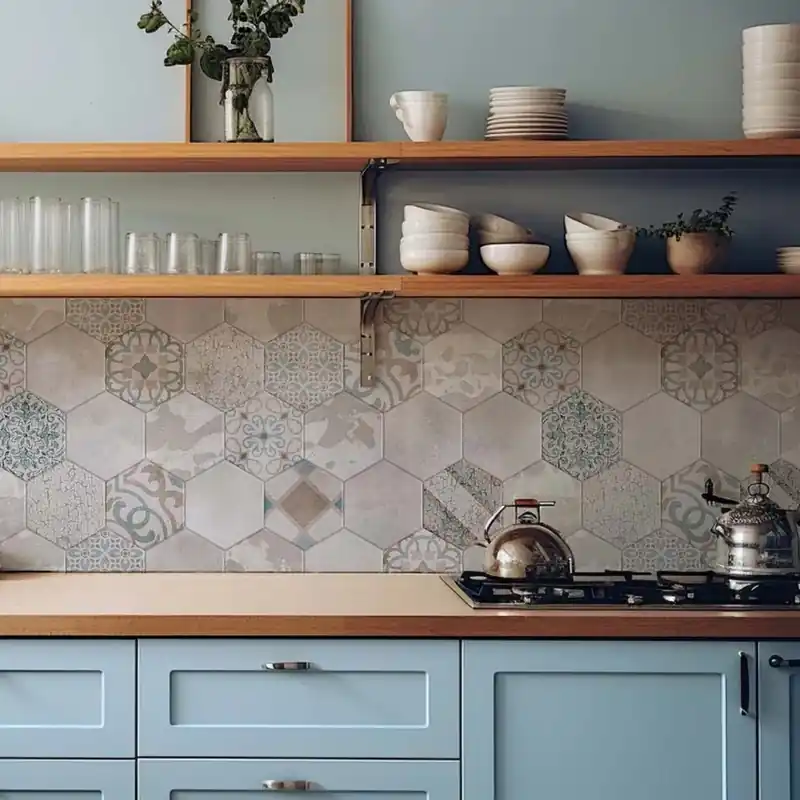 Paraschizzi Autoadesivo ignifugo Beige Hexagons 180x60 cm Express Levering