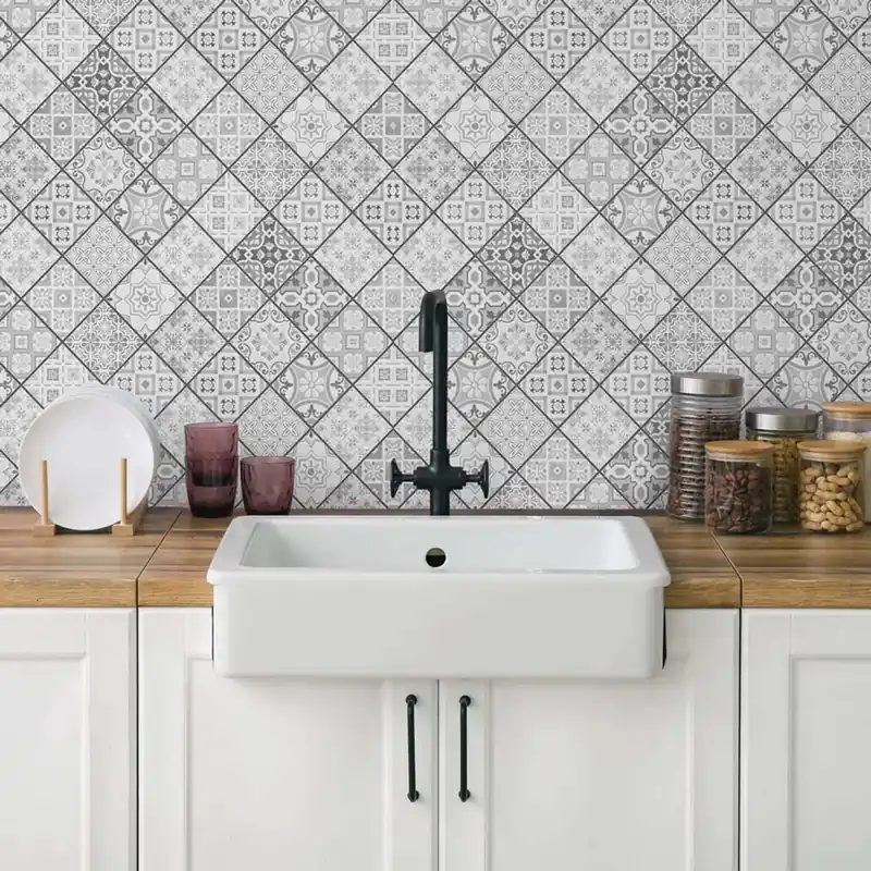 Paraschizzi Autoadesivo ignifugo Pewter Tiles 190x60 cm Laatste Versie