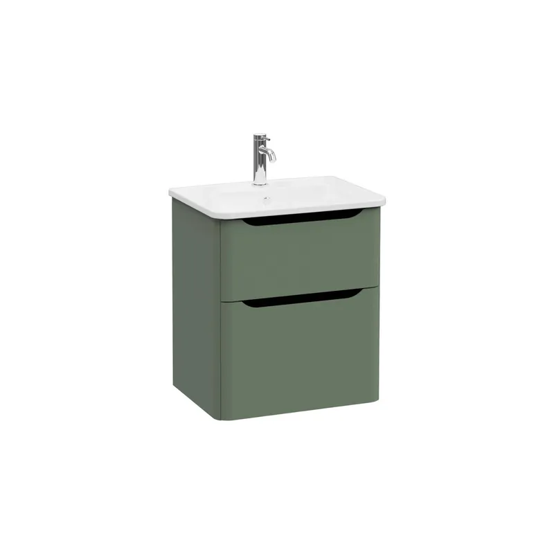 Mobile bagno base lavabo sospesa 2 cassetti Integra Round 60 cm matt green Actieprijs