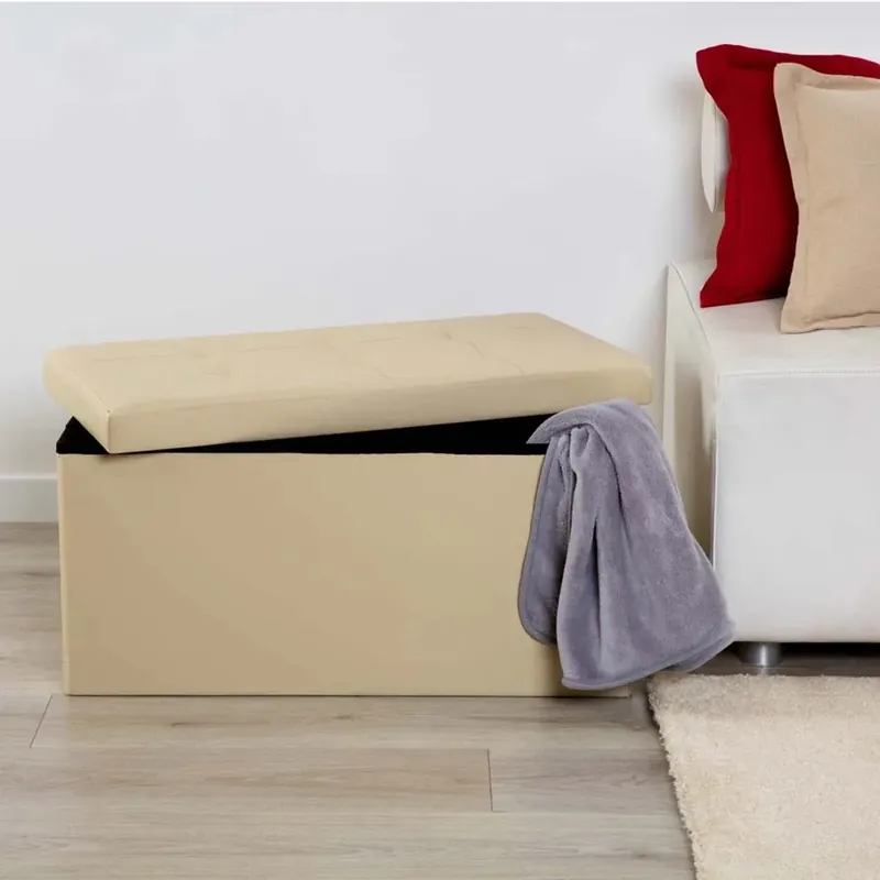 Pouf contenitore in similpelle 76x38x38 cm beige Bestel Nu
