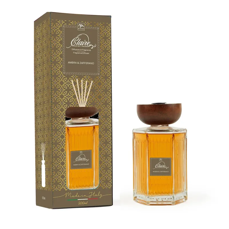 Diffusore di fragranza bottiglia Clara Ambra&Zafferano tappo legno 1000 ml Hoge Kwaliteit