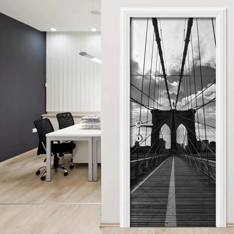 Actieprijs Decorazione Autoadesiva per porta Black and White Bridge 210x83 cm