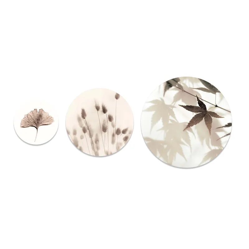 Koop Vandaag Set 3 pannelli tondi immagine foglie esotiche diametro 40-30-20 cm