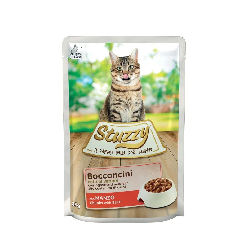Cibo umido per gatto Stuzzy Bocconcini con Manzo busta 85 g Actieprijs