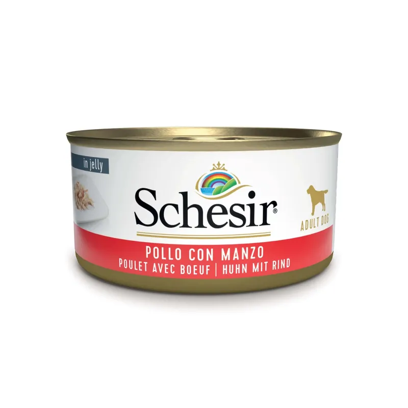 Cibo umido per cani Schesir Pollo con manzo lattina 150 g Aanbieding