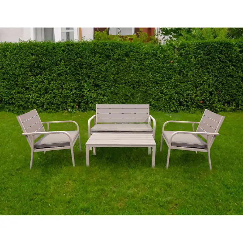 Salotto da giardino in plastica stampata in acciaio 4 pz tortora Gratis Retour