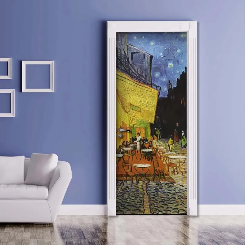 Decorazione Autoadesiva per porta Cafè de Nuit Van Gogh 210x83 cm Bestel Nu