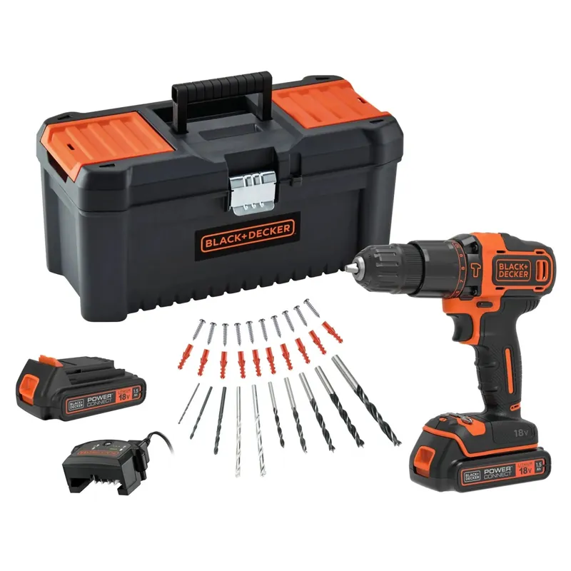 Tijdelijk Beschikbaar Trapano a percussione Black+Decker 18 V 2x1,5 Ah con valigetta e accessori