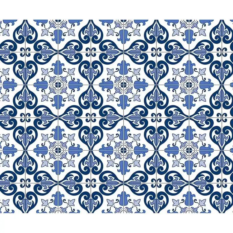 Seizoensaanbieding Pellicola adesiva in plastica Fantasia Piastrella Blu rotolo 45 cm x 2 mt