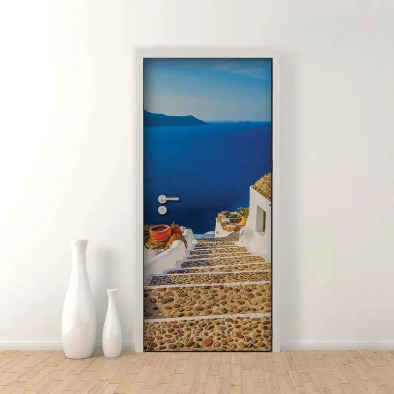 Nu Kopen Decorazione Autoadesiva per porta Santorini Scalinata 210x83 cm