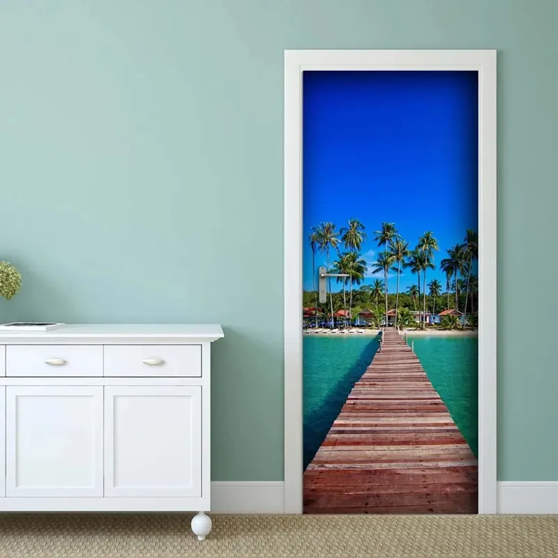 Nu Kopen Decorazione Autoadesiva per porta Tropical Beach 210x83 cm