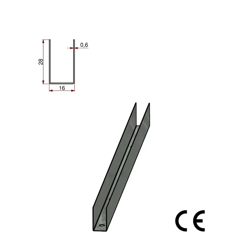 Profilo guida a U in acciaio zincato 16/28 sp 6/10 L 3 m grigio Goedkoop