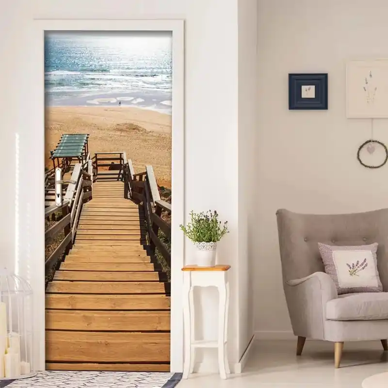 Decorazione Autoadesiva per porta Wooden Stairs 210x83 cm Nu Kopen
