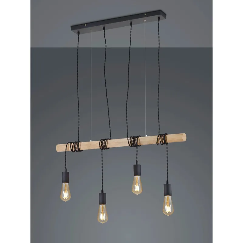 Plafoniera Brody 4 luci E27 max. 42 W nero opaco H 150 cm Dagaanbieding