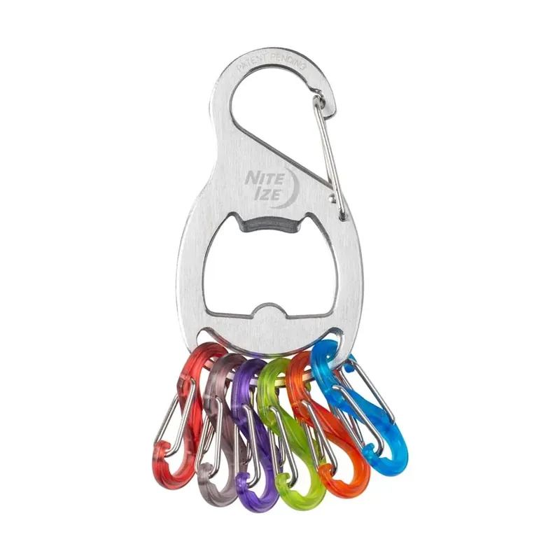 1 keyrack + s-biner moschettone collegato a 6 microlock in plastica grigio Populair
