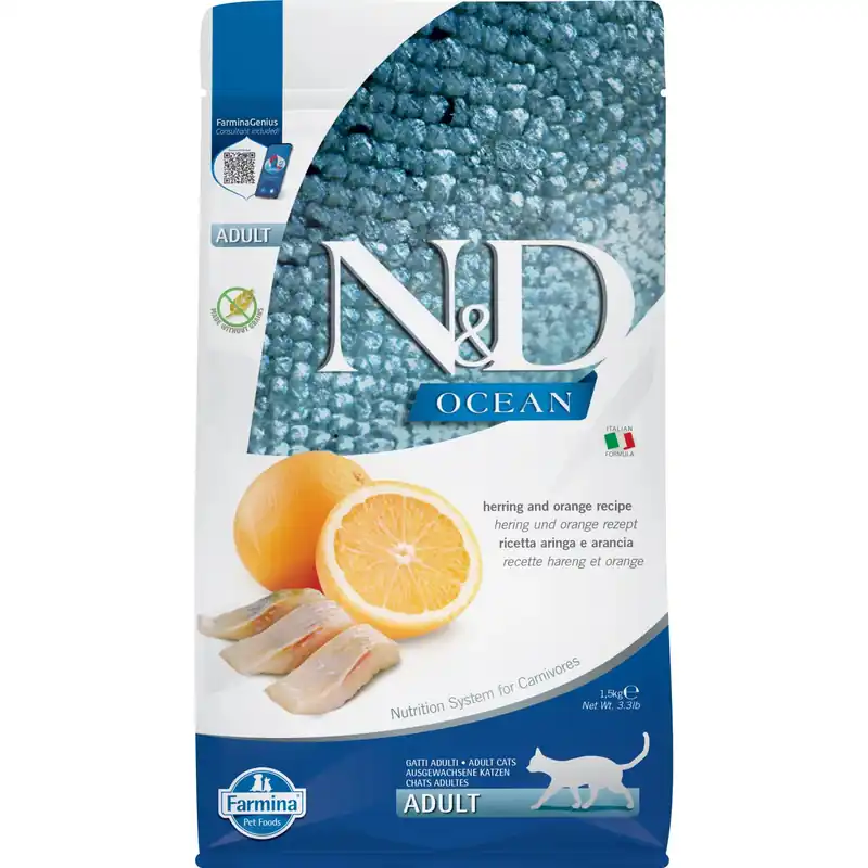 Veilige Betaling Aringa e arancia per gatti adulti N&D Ocean 1,5 kg