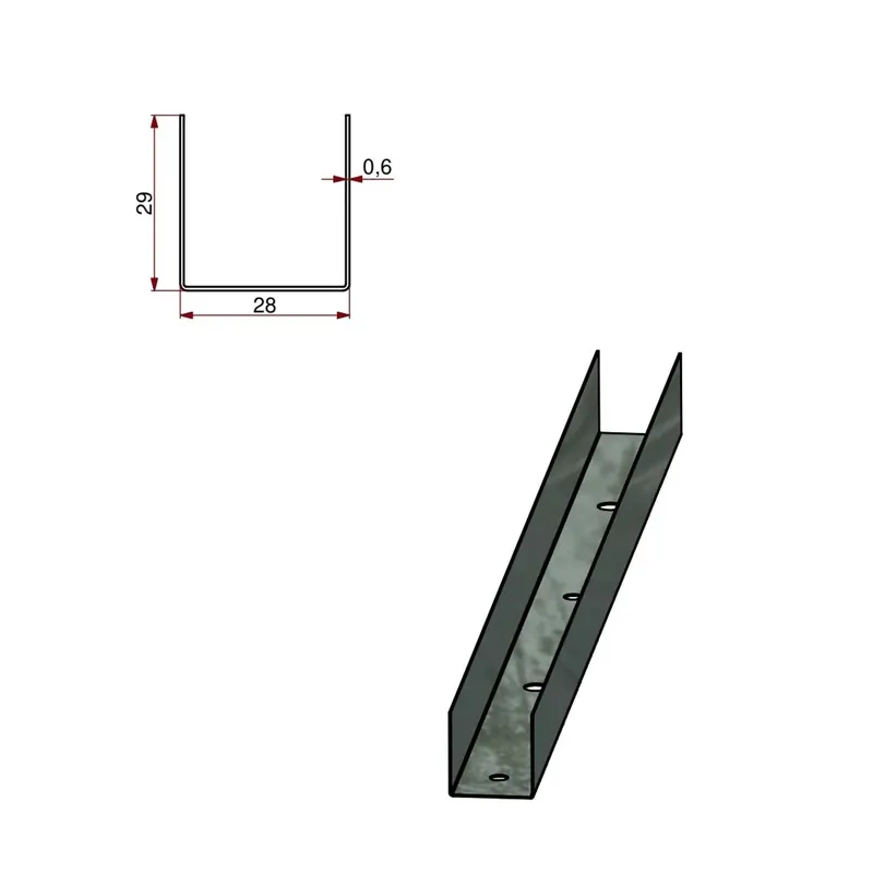 Profilo guida a U in acciaio zincato 30/28 sp 6/10 L 3 m grigio Lage Prijs