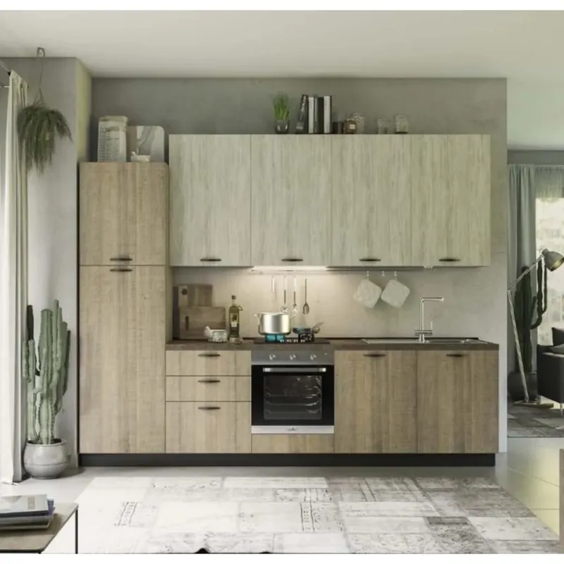Cucina completa Rovigno 300 cm sx rovere grigio e bianco Gecertificeerd