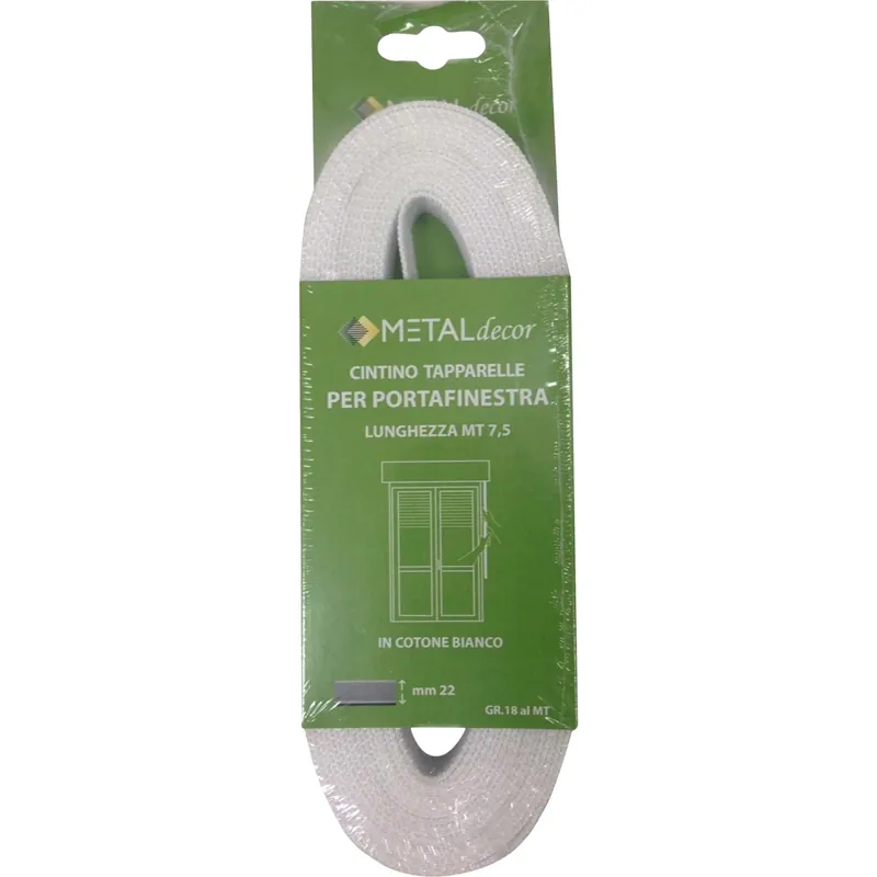 Tijdelijk Beschikbaar Cintino tapparella per portafinestra in cotone bianco 22 mm x 7,5mt 18 gr