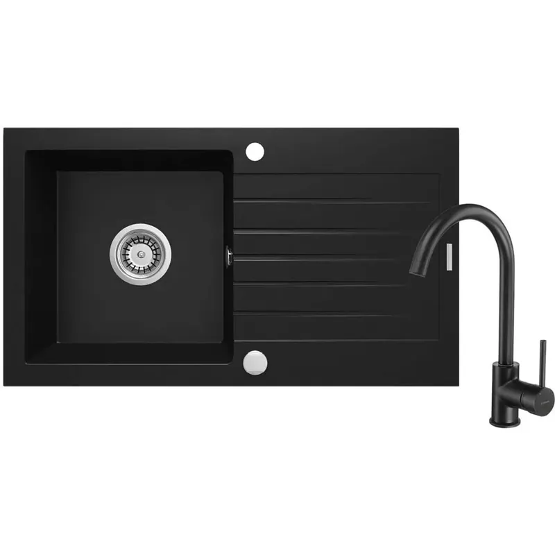 Betaalbaar Lavello 1 vasca con gocciolatoio Idrostile Martí con rubinetto 440x160 mm nero