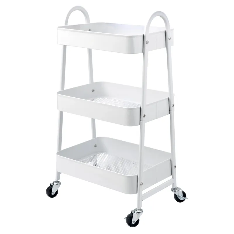 Beperkte Voorraad Carrello da cucina bianco con 3 vani portaoggetti