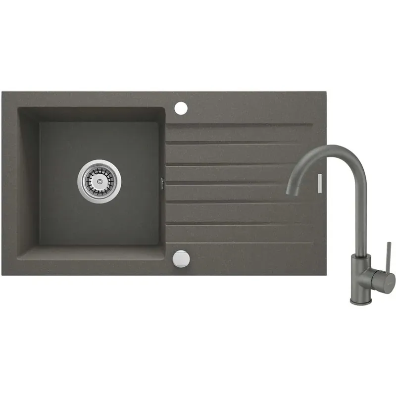Koop Online Lavello 1 vasca gocciolatoio Idrostile Martí rubinetto 440x160 mm Antracite Met