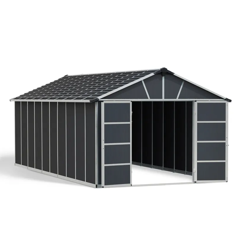 Actieprijs Casetta da giardino Palram in metallo Yukon sp. 10 mm antracite 21,3 m²