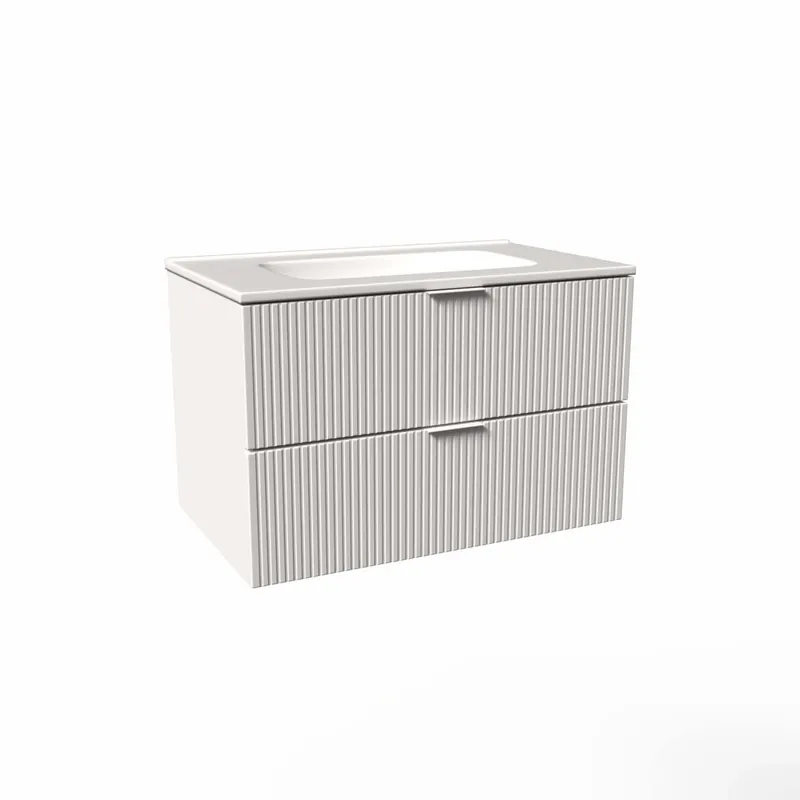 Aanbieding Mobile bagno base lavabo sospesa cannettata H51xL81xP46 cm Bianco Opale