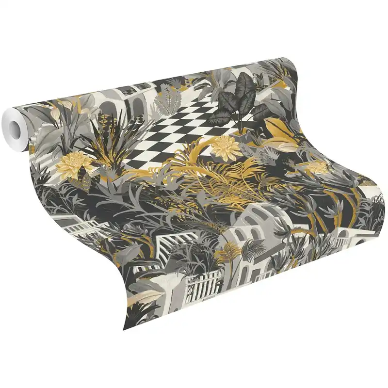 Aanbieding Carta da parati non tessuta Tropical House Paesaggio nero opaco