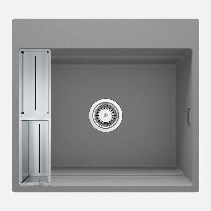 Flitsaanbieding Lavello granito magnetico 1 vasca Idrostile sifone 520x220 mm grigio