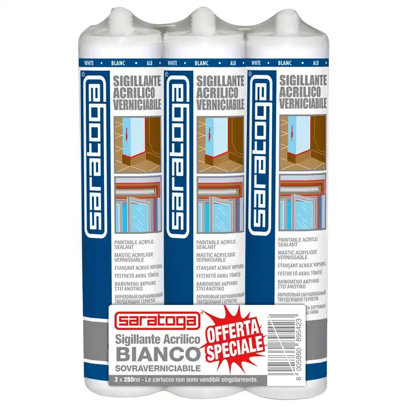 Beperkte Voorraad Sigillante Acrilico Trispack Saratoga bianco 3 x 280 ml