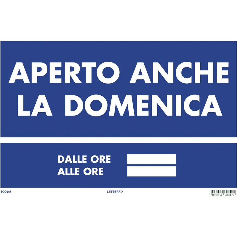 Weekendaanbieding Targa EcoFix "Aperto anche la domenica" vinile adesivo 20 x 30 cm