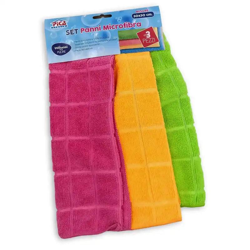Superprijs Set panni in microfibra 30x30 cm 3 pz colori assortiti