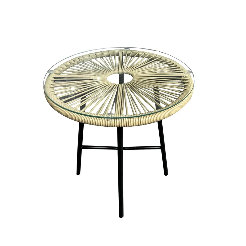 Aanbieding Tavolino da giardino in rattan sintetico acciaio piano vetro Ø 50x H 52 cm